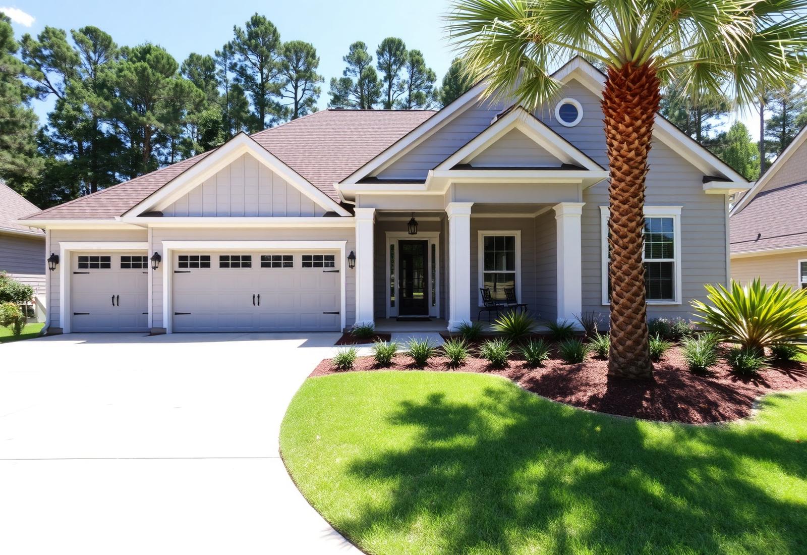 New construction home with palmetto landscaping in Pooler