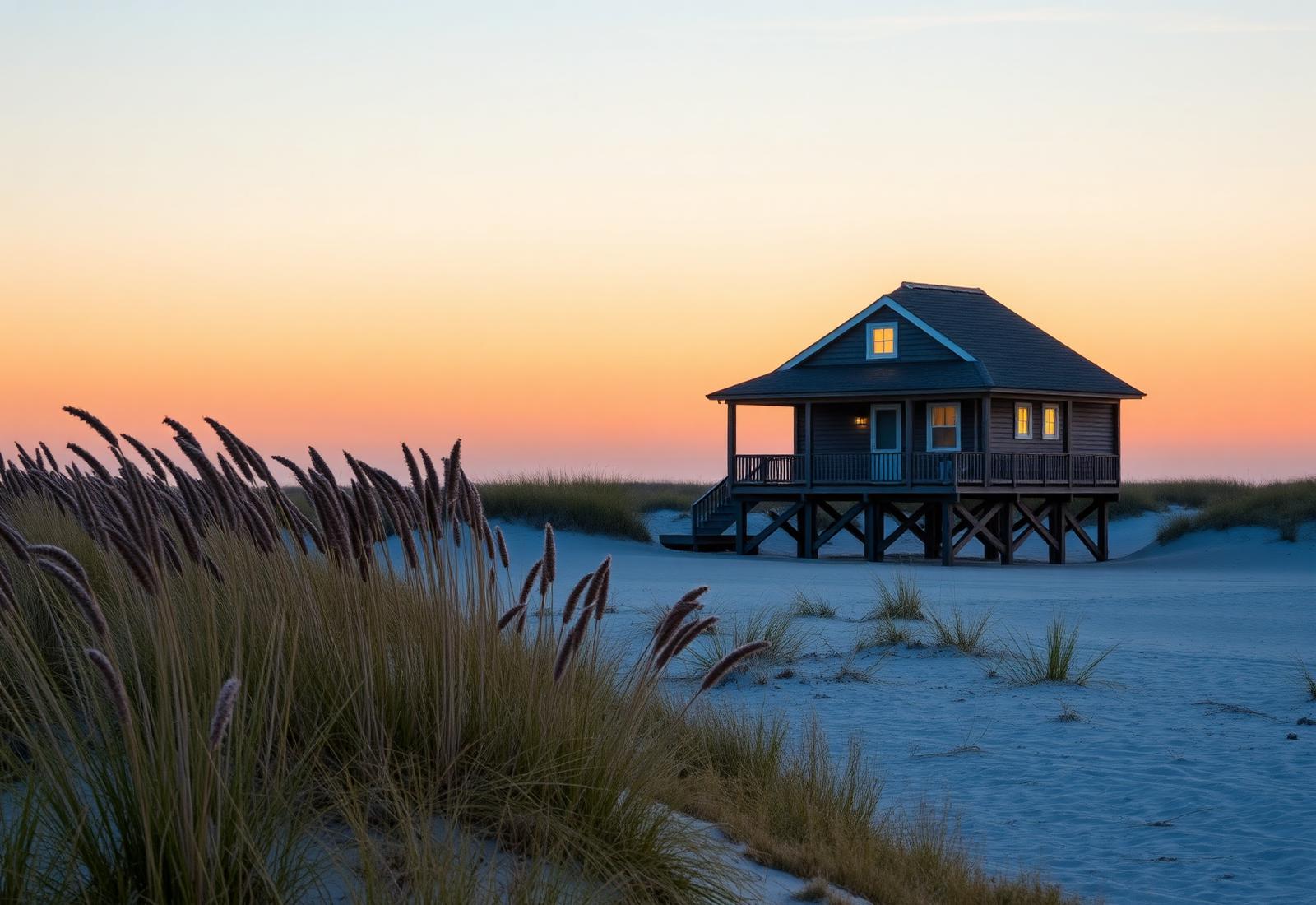 Raised beach cottage with a porch on Tybee Island